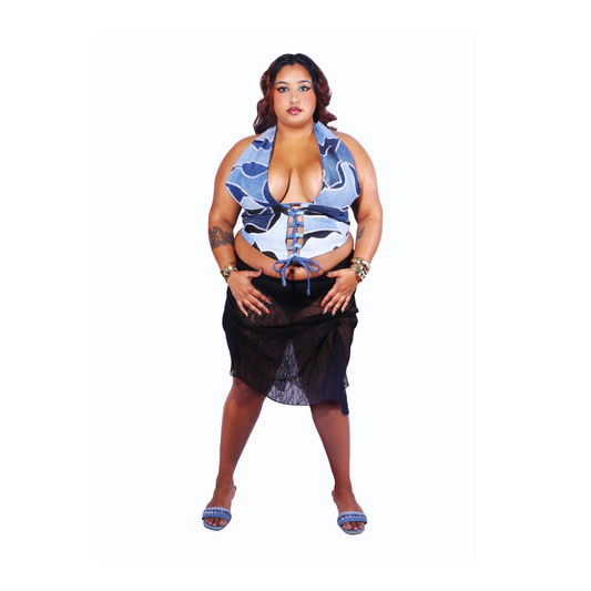 Denim Lace-up Halterneck Top